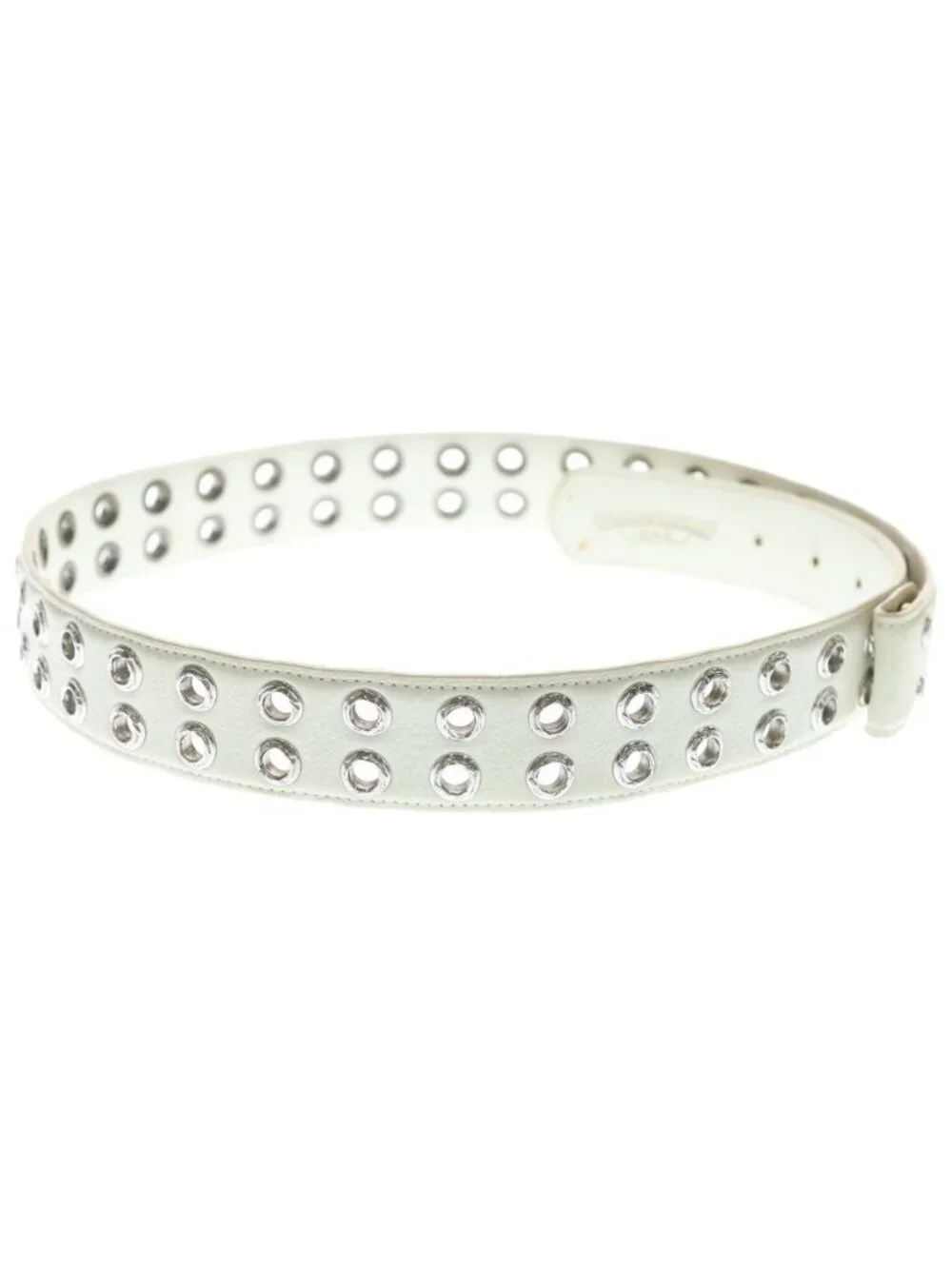 Chrome Hearts Strap Dbl Grommet Double Leather Belt White 34